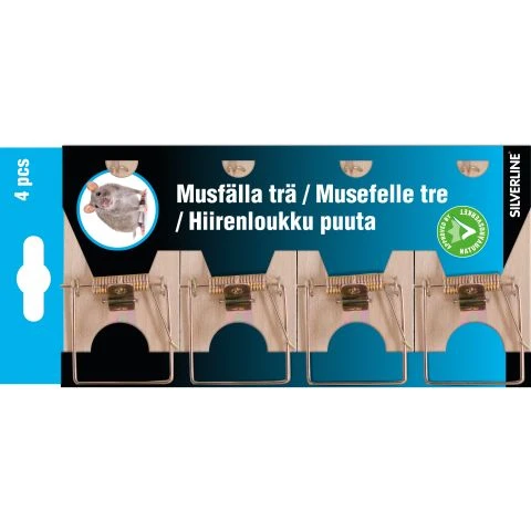 Silverline musfälla i trä, förpackning med fyra fällor